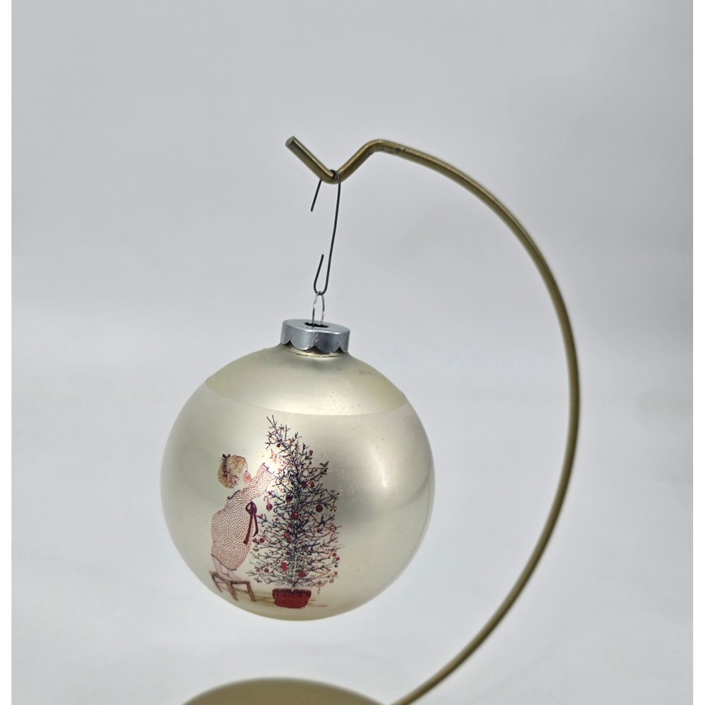 Vintage 1974 Holly Hobbie 3.5" Glass Christmas Ornament Made in USA Satin Ball